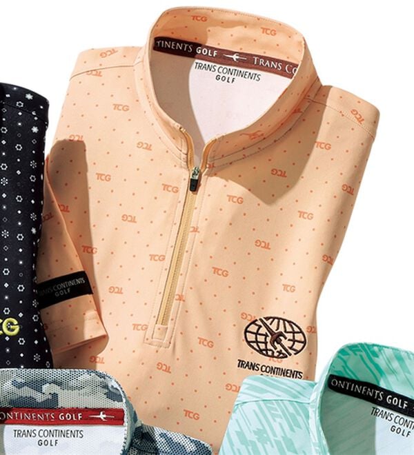 「＜トランスコンチネンツゴルフ＞ドライプリントハーフジップ（メンズＴシャツ）」｜サーモンドット柄