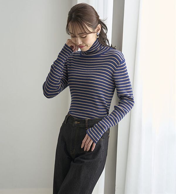 BELLUNA（ベルーナ）の「＜＆ｃｏｃｏｃｈｉ＞ハピネスコットン100％&times;吸湿発熱リブタートルニット（ニット・セーター）」｜詳細画像