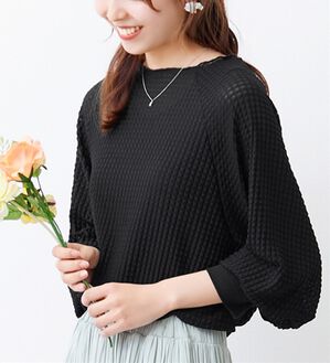 alotta（アロッタ）の「シアージャカードパフ袖プルオーバー（カットソー）」｜ブラック