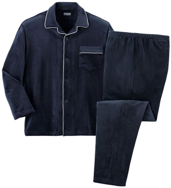 「しっとりストレッチベロアパジャマ（メンズルームウェア）」｜ネイビー