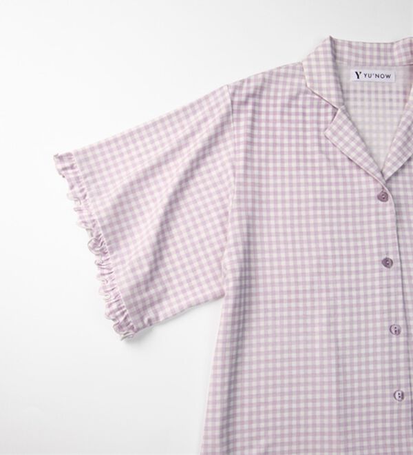 YU'NOW（ユナウ）の「【上下２点セット】レーヨンブレンドフリルシャツパジャマ（パジャマ・ルームウェア）」｜詳細画像