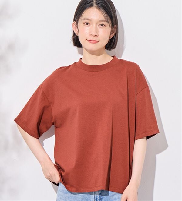 Viola e Viola（ヴィオラ エ ヴィオラ）の「【接触冷感】綿１００％プチハイ５分袖Ｔシャツ　さらひやりコットン（Tシャツ）」｜ブラッドオレンジ
