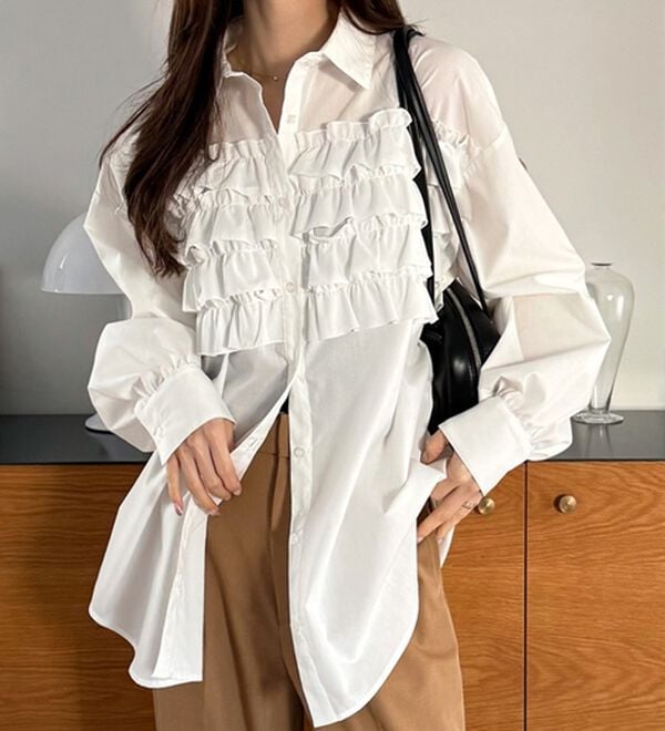 GeeRA（ジーラ）の「フリルドッキングオーバーサイズシャツ（シャツ）」｜詳細画像