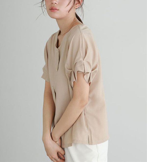 リネンライク前後2WAY袖タックブラウス - ベルーナ【公式】