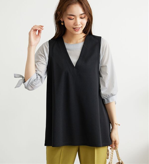 BELLUNA（ベルーナ）の「【2点セット】ストライプシャツ×ベストアンサンブル（アンサンブル）」｜詳細画像