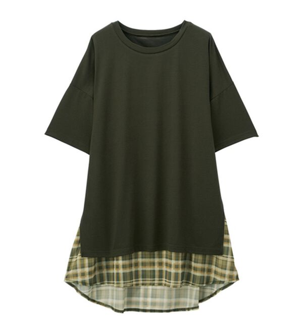 RANAN（ラナン）の「チェック柄異素材使いTシャツ（カットソー）」｜詳細画像