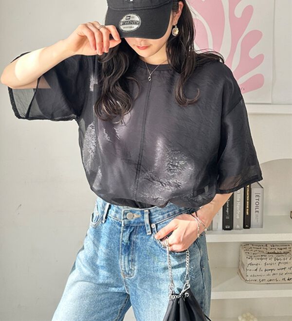 GeeRA（ジーラ）の「オーガンジーレイヤードＴシャツ（カットソー）」｜詳細画像