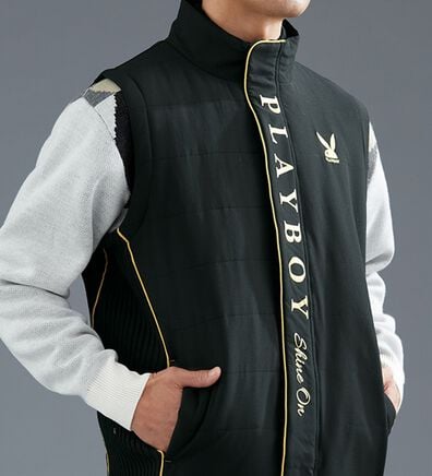 「＜プレイボーイ＞中わた切替ロゴベスト（メンズベスト）」