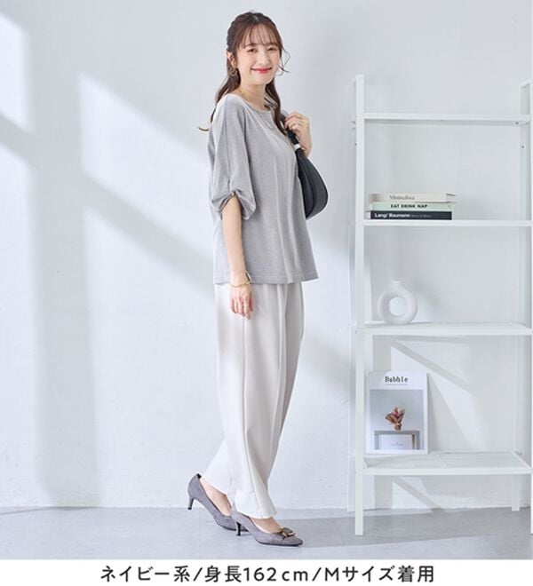 alotta（アロッタ）の「さらっと軽い綿混ストライプ袖タックブラウス（ブラウス）」｜詳細画像