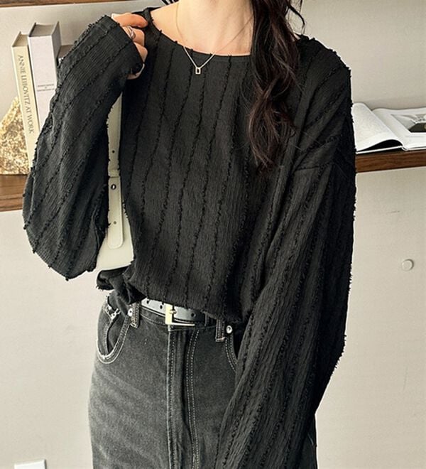 GeeRA（ジーラ）の「シャギージャカードボートネックカットソー（カットソー）」｜ブラック