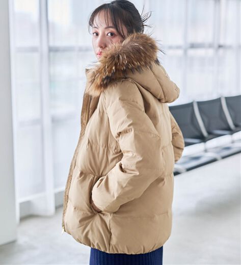 高級リアルファーダウンコート 7号 ラビットファーフードショート