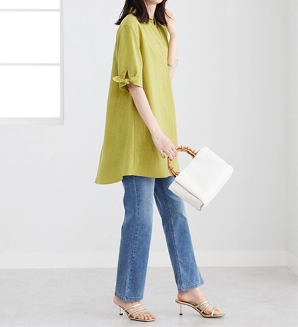 BELLUNA（ベルーナ）の「【接触冷感】麻調素材袖リボン使いシャツチュニック（チュニック）」｜詳細画像