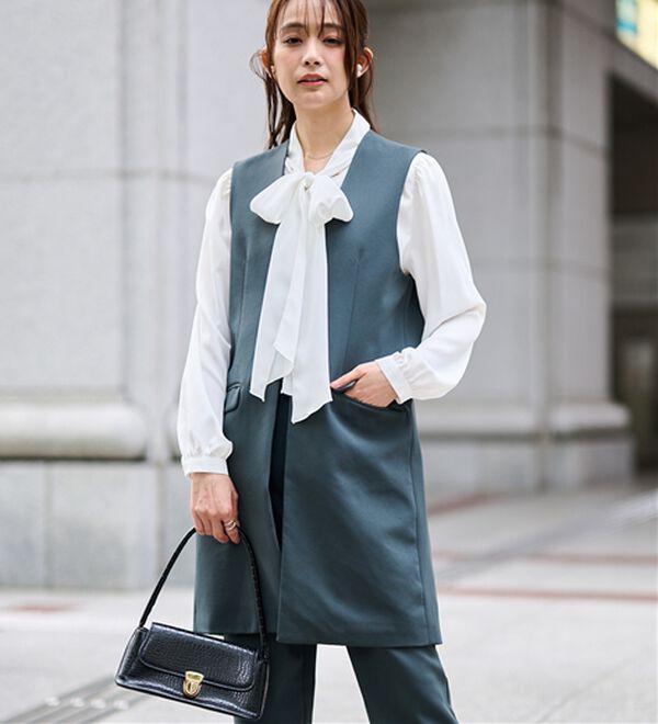 RANAN（ラナン）の「【２点セット】防シワ！ロングジレセットアップ（パンツスーツ）」｜詳細画像