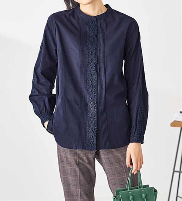 BELLUNA（ベルーナ）の「綿１００％レース&times;ピンタックデザインブラウス（ブラウス）」｜詳細画像