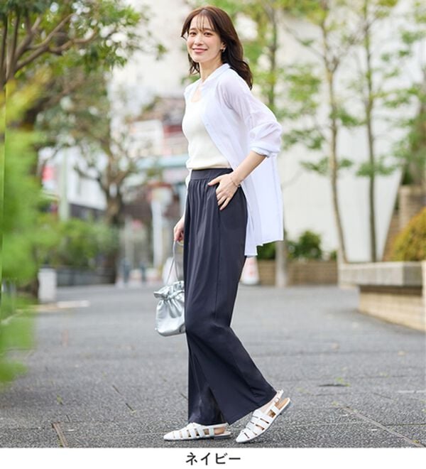 Viola e Viola（ヴィオラ エ ヴィオラ）の「【接触冷感】さらテロ楽のびストレートパンツ【選べる２丈】（フルレングスパンツ）」｜詳細画像
