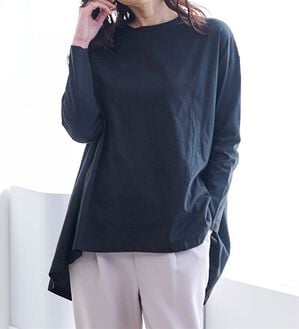 RANAN（ラナン）の「＜ＢＣ＞綿１００％ひんやりフレアーシルエットチュニック（カットソー）」｜ブラック