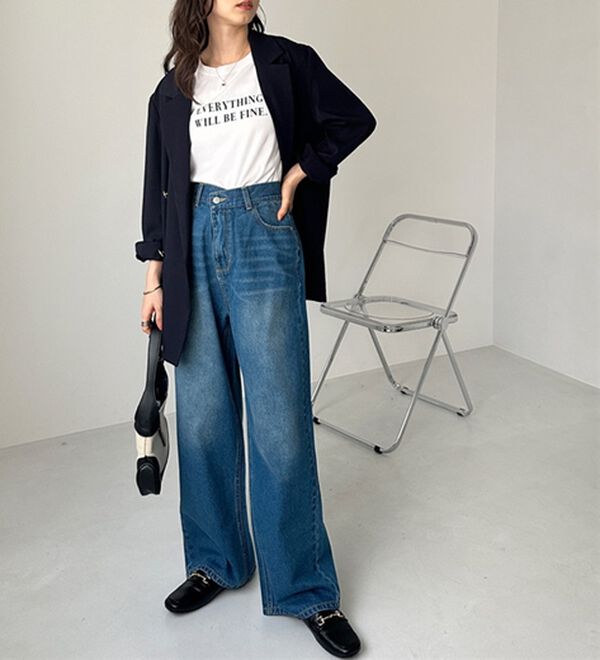 GeeRA（ジーラ）の「美脚見え！２ボタンウエストワイドデニムパンツ（フルレングスパンツ）」｜詳細画像