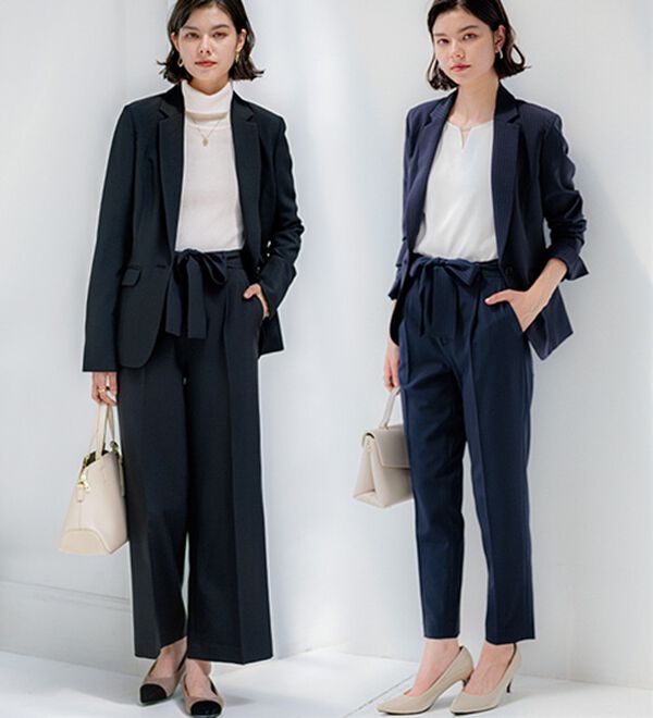 【未使用】ブルーレーベル パンツ スーツ 2点 セットアップ ブラック 38 ノーカラーウエストタックペプラムパンツスーツ3点セット「SU1082