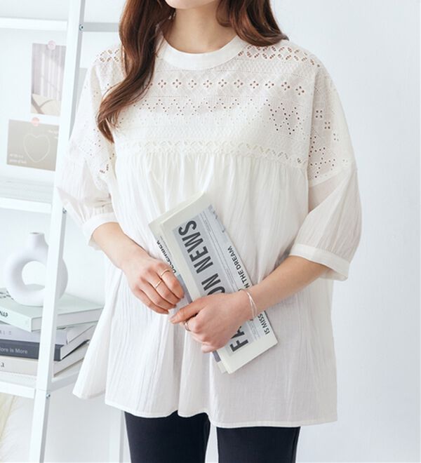 Viola e Viola（ヴィオラ エ ヴィオラ）の「【インド綿】フロントヨーク刺繍ブラウス（ブラウス）」｜詳細画像