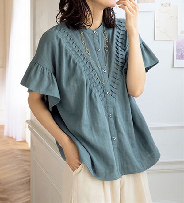 ルフラン（ルフラン）の「【３色組】フリル袖のダブルガーゼブラウス（ブラウス）」｜詳細画像