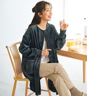 BELLUNA（ベルーナ）の「ふんわりなめらか裏ベロアカーデワンピース（その他カーディガン）」｜チャコール