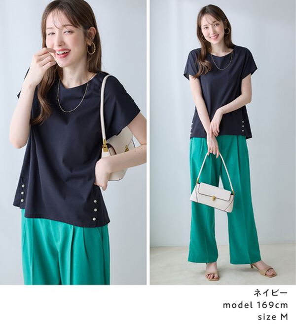 alotta（アロッタ）の「ひんやり裾パールデザインＴシャツ（カットソー）」｜詳細画像
