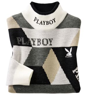 「＜プレイボーイ＞ジャカードハイネックセーター（メンズニット・セーター）」｜ホワイト