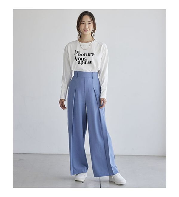 BELLUNA（ベルーナ）の「リネンライクタックワイドパンツ（ワイドパンツ・ガウチョ）」｜詳細画像