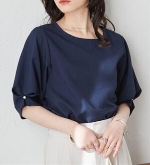 RANAN（ラナン）の「【ひんやり】袖タックデザインきれい見えブラウス（ブラウス）」｜ネイビー