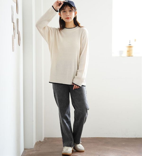 A HAPPY MARILYN（アハッピーマリリン）の「【ＬＬ～６Ｌ】Ｔシャツ感覚で着れる カメレオン級の着回しが叶う リブ ニット（ニット・セーター）」｜詳細画像