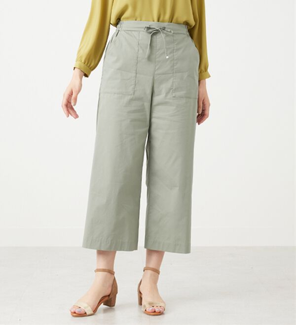 BELLUNA（ベルーナ）の「【店舗・ネット限定】サラリ綿混ベイカーワイドパンツ（ワイドパンツ・ガウチョ）」｜オリーブ