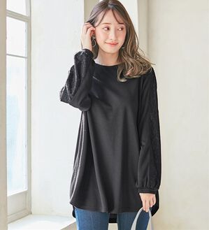 alotta（アロッタ）の「袖レース付デザインチュニック（チュニック）」｜ブラック