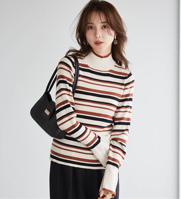 RANAN（ラナン）の「配色使いフレアー袖プチハイネックリブニット（ニット・セーター）」｜詳細画像