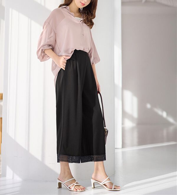 alotta（アロッタ）の「【４つの機能付】ひんやり裾レース楽ちんストレートパンツ（ワイドパンツ・ガウチョ）」｜詳細画像