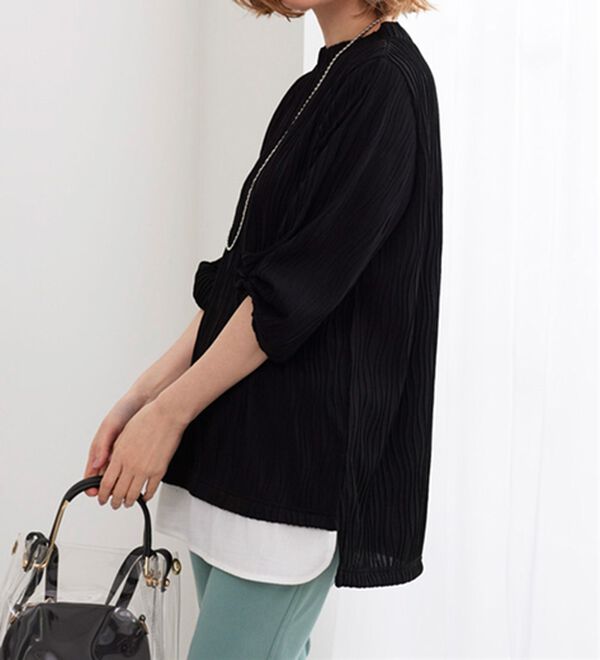 BELLUNA（ベルーナ）の「裾切替波柄ジャカード素材プルオーバー（カットソー）」｜詳細画像