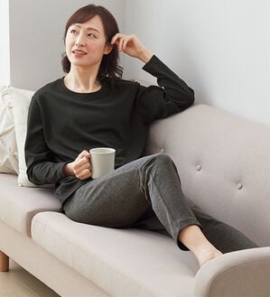 「リカバリーケア上下セットレディース（パジャマ・ルームウェア）」｜長袖(黒&times;杢グレー)