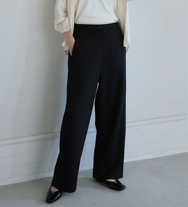 A HAPPY MARILYN（アハッピーマリリン）の「【Ｌ～６Ｌ】丈が選べる 脚痩せ ポンチ カーブパンツ ストレッチ ワイドパンツ（ワイドパンツ・ガウチョ）」｜ブラック