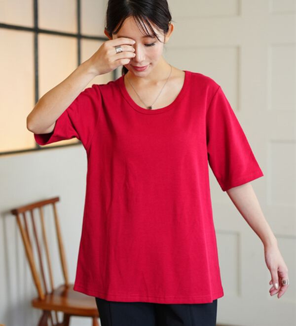 A HAPPY MARILYN（アハッピーマリリン）の「【Ｍ～８Ｌ／選べるシルエット・袖丈】綿混ベーシックＴシャツ（Tシャツ）」｜詳細画像
