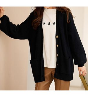 RANAN（ラナン）の「＜４つの機能付＞ポケットニットカーディガン（ニットカーディガン）」｜ブラック