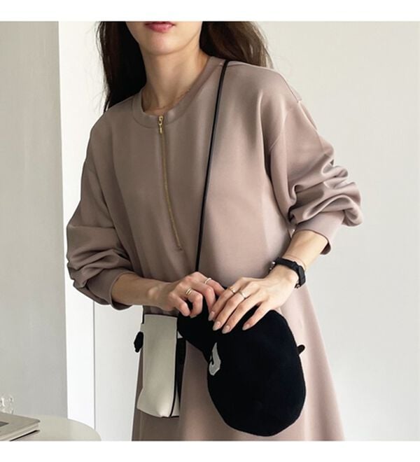 GeeRA（ジーラ）の「【再入荷】1枚で決まる！ハーフジップフレアワンピース（カットソーワンピース）」｜詳細画像