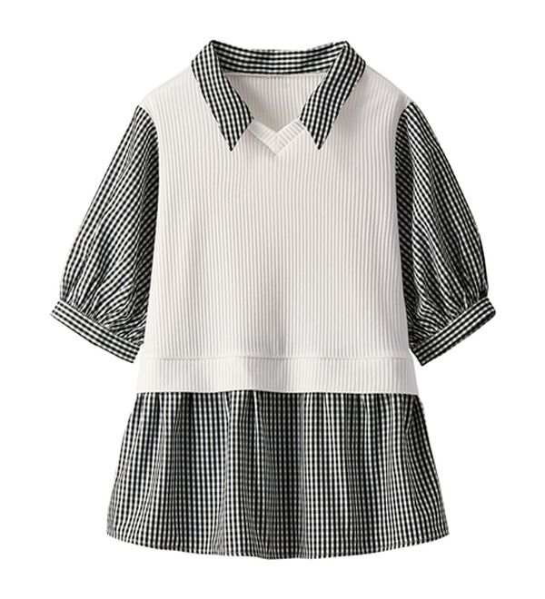 BELLUNA（ベルーナ）の「衿付きVネック異素材切替チュニック（チュニック）」｜詳細画像