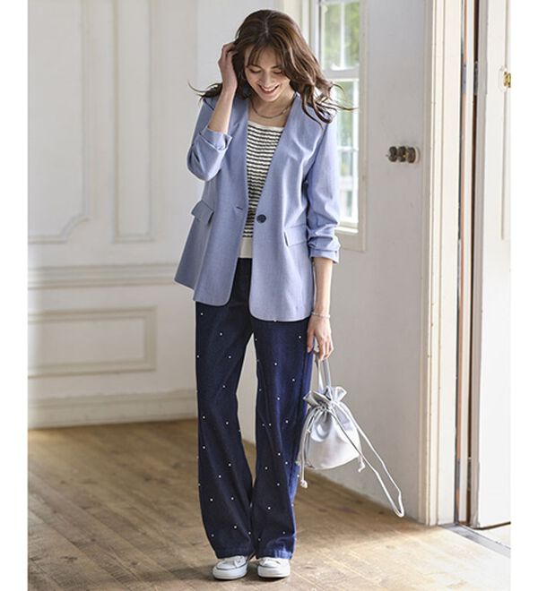 BELLUNA（ベルーナ）の「＜楽スタフィット＞【夏用】ノーカラージャケット（ノーカラージャケット）」｜詳細画像