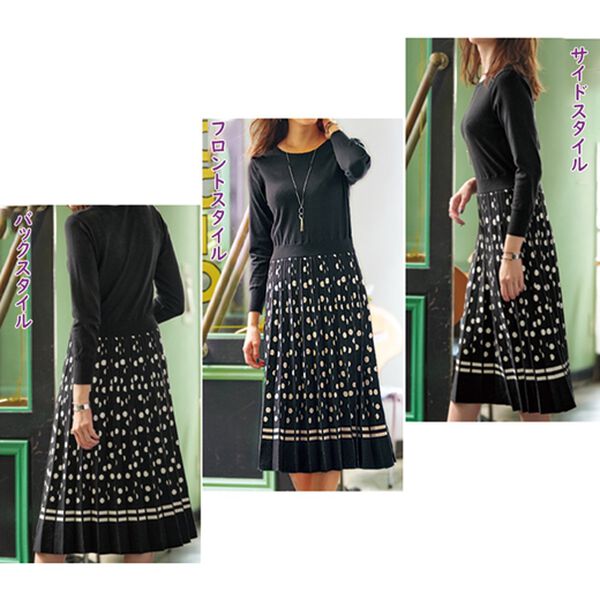 BELLUNA（ベルーナ）の「ニットプリーツ使いドット柄ジャカードワンピースアンサンブル（ニットワンピース）」｜詳細画像