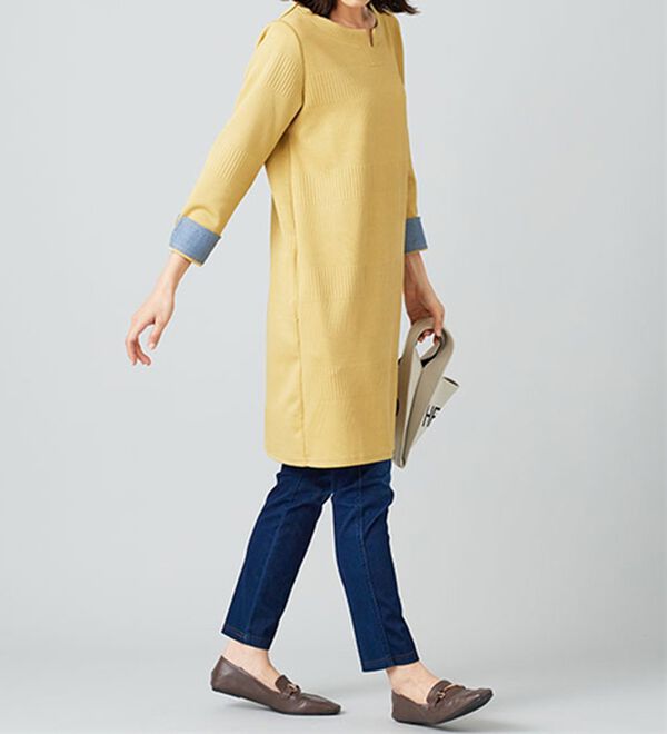 BELLUNA（ベルーナ）の「ボタン使いボーダージャカードワンピース（その他ワンピース）」｜詳細画像