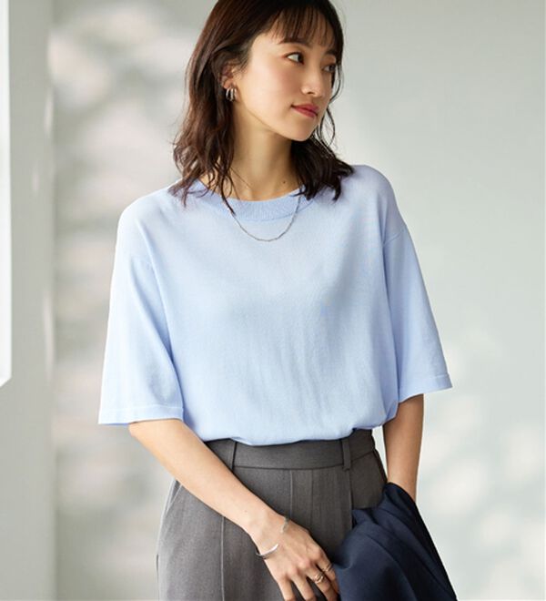 BELLUNA（ベルーナ）の「肌に張り付かない！シャリ冷や高見えニットＴ（ニット・セーター）」｜詳細画像