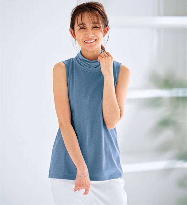 BELLUNA（ベルーナ）の「綿混素材脇汗対策チュール使いインナー（タンクトップ・キャミソール）」｜ブルーグレー