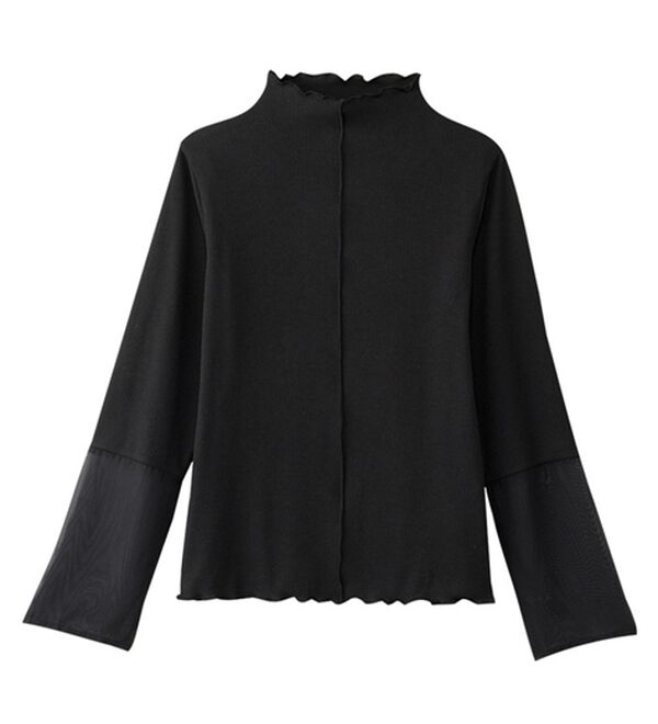 alotta（アロッタ）の「【前後２ＷＡＹ】袖口シフォン切替リブトップス（カットソー）」｜詳細画像