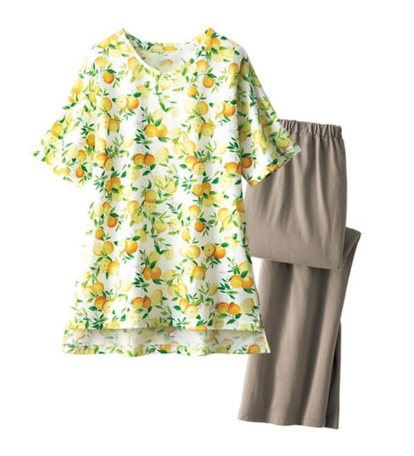 「【２着組】気分上がる♪ミセスの彩りフルーツ柄ウェア（パジャマ・ルームウェア）」｜詳細画像
