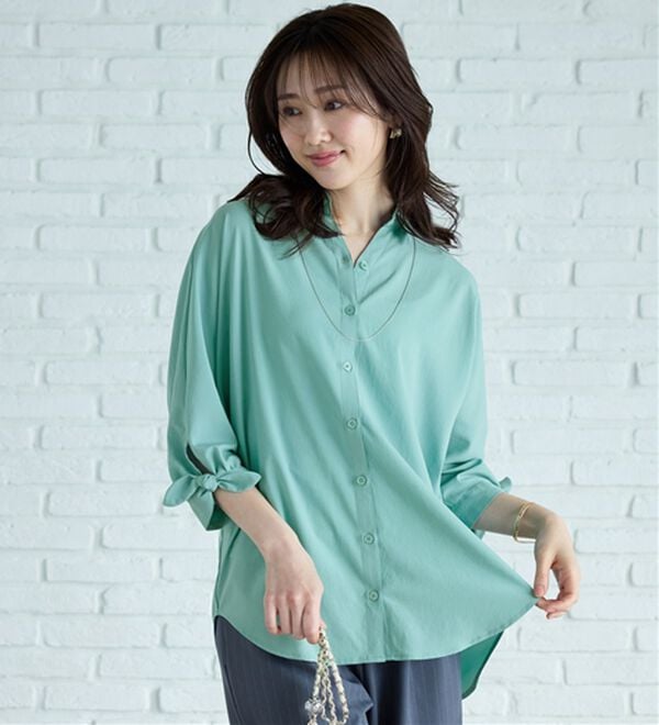 BELLUNA（ベルーナ）の「【吸水速乾】イージーケア！袖リボンシャツチュニック（チュニック）」｜詳細画像