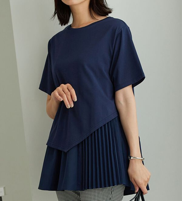 BELLUNA（ベルーナ）の「異素材使い裾アシメデザインチュニック（チュニック）」｜詳細画像